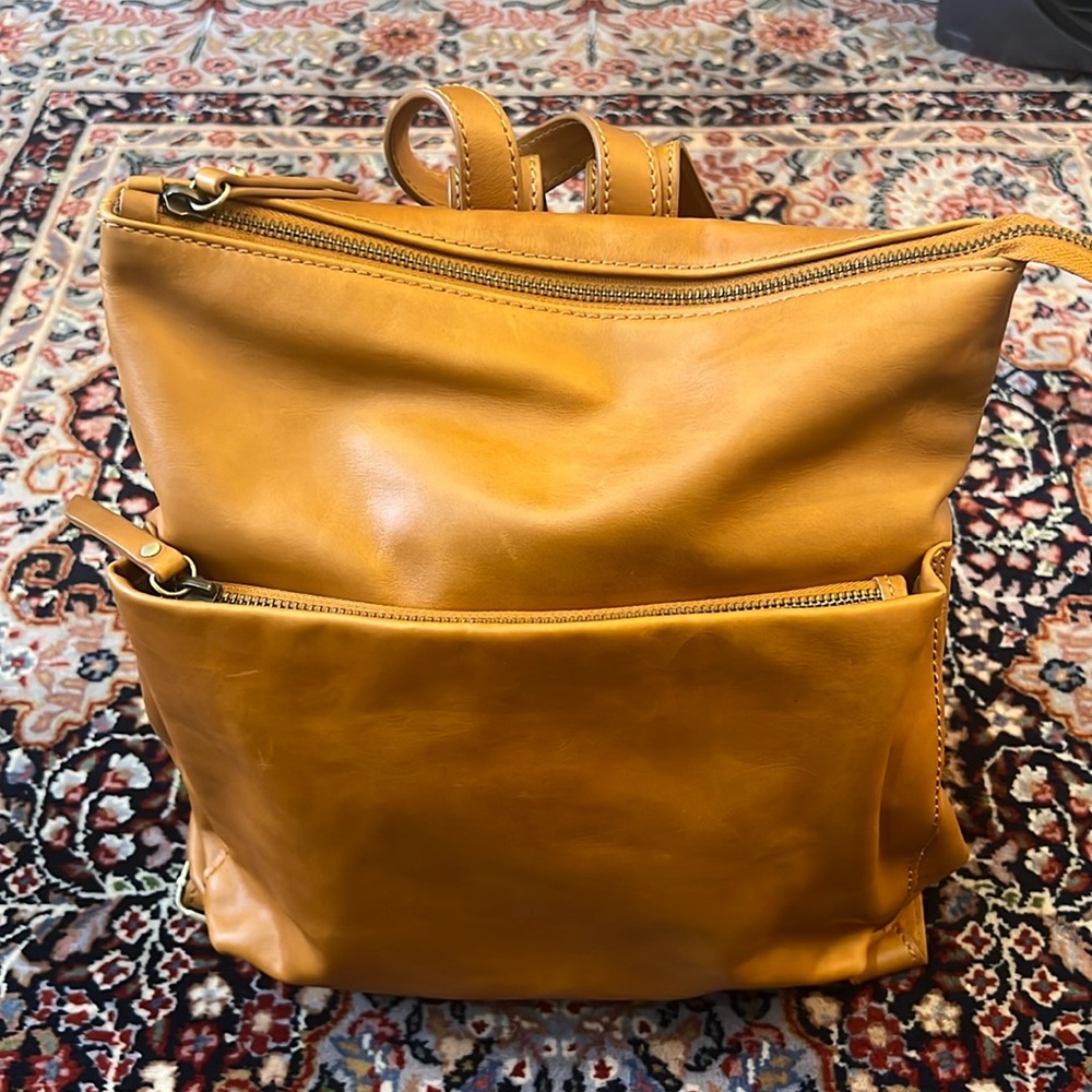Brown leather backpack